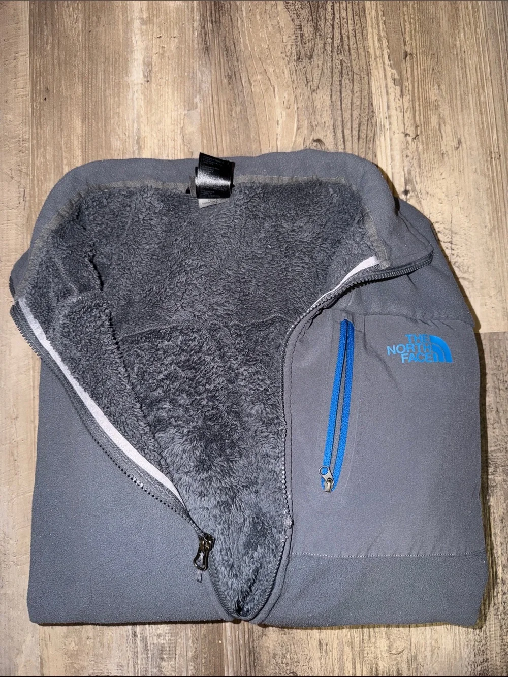 The North Face Men's Gray Fleece Jacket with Blue Accents-XL